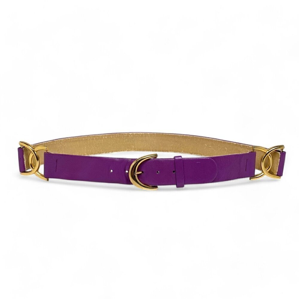 St. John Vintage Belt Purple Leather Gold Tone Harness Detail Style#5512 Size 12
